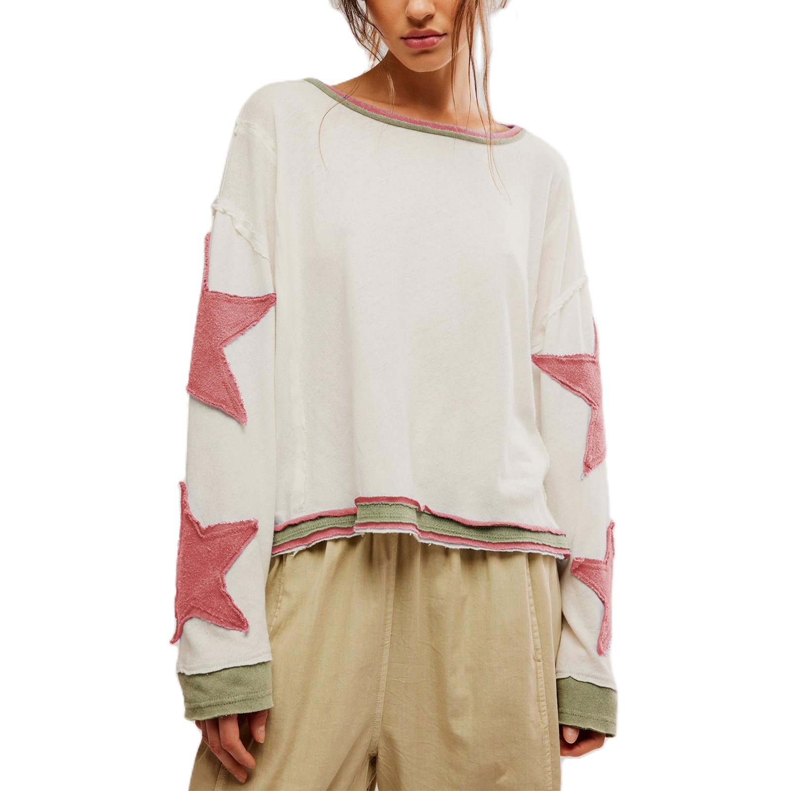 Amiblvowa Oversized Sweatshirt Women Star Graphic Crewneck Y2k Long Sleeve Vintage Striped Jacket Sweater Shirt Pullover Top