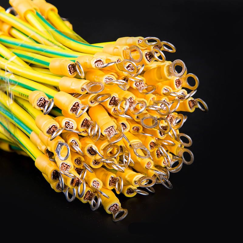 100pcs 10cm Length 10 AWG 6mm2 BVR Yellow-Green Solar Grounding Wire with Terminals Copper PV Cabinet Bridge Leakage Earth Cable