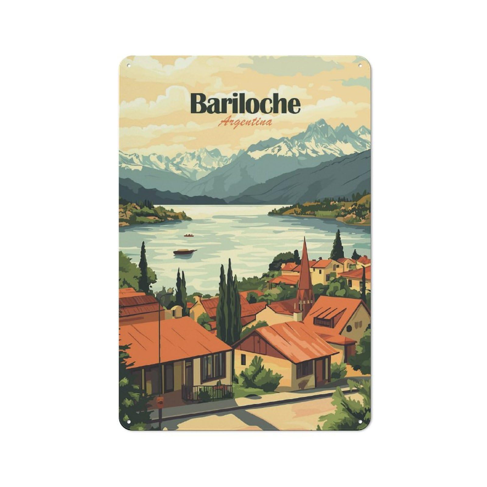 Junmoney Style-4 Classic Vintage Metal Sign 30X20cm Featuring Bariloche, Argentina Landscape(2), Classic Pub Decor For Bar, Kitchen, Garage Or Games Room