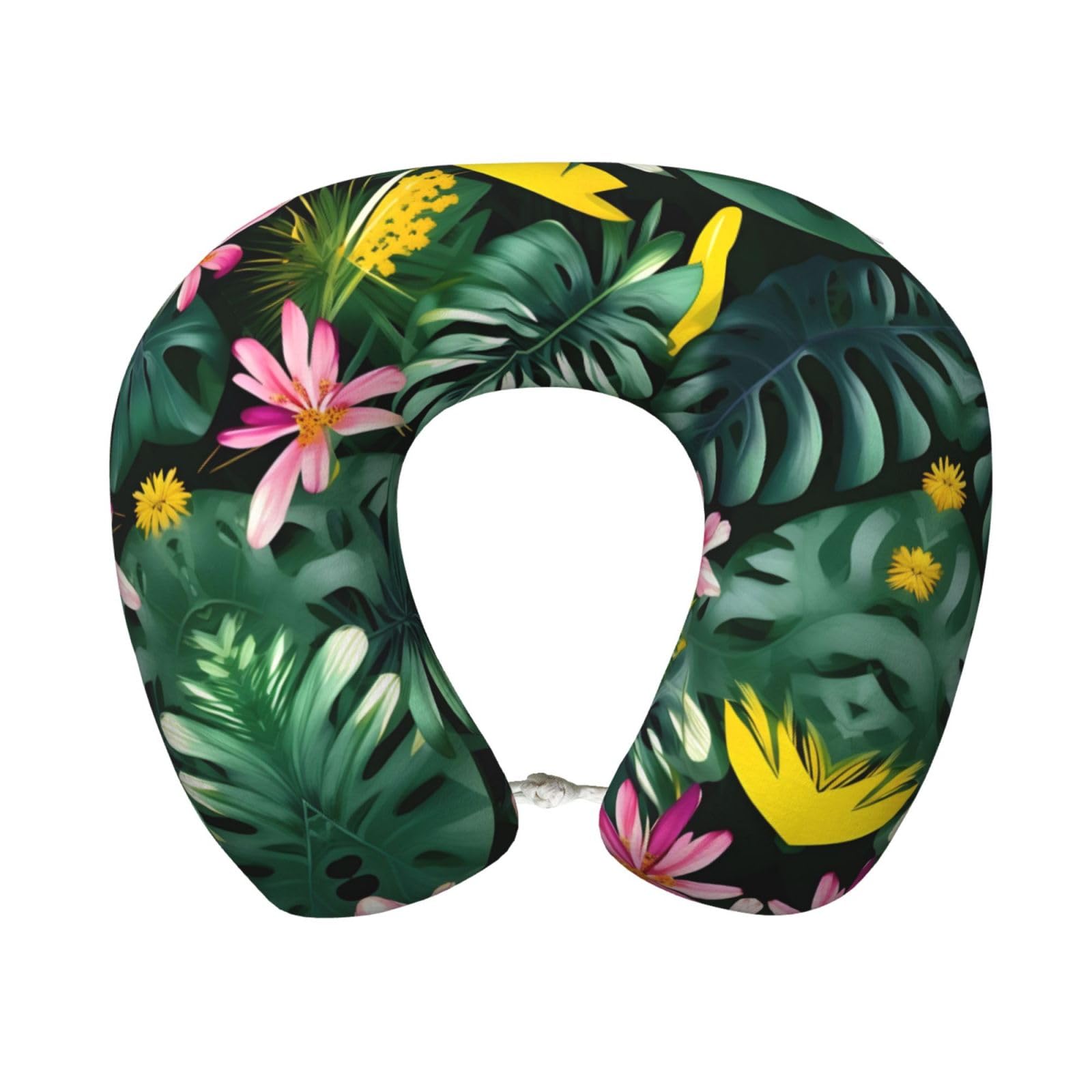 peiyeety Tropical Leaves with Flowers Print Custom U-Shaped Pillow,Memory Foam Cervical Neck Travel Pillow,for Home,Camping,Travelling