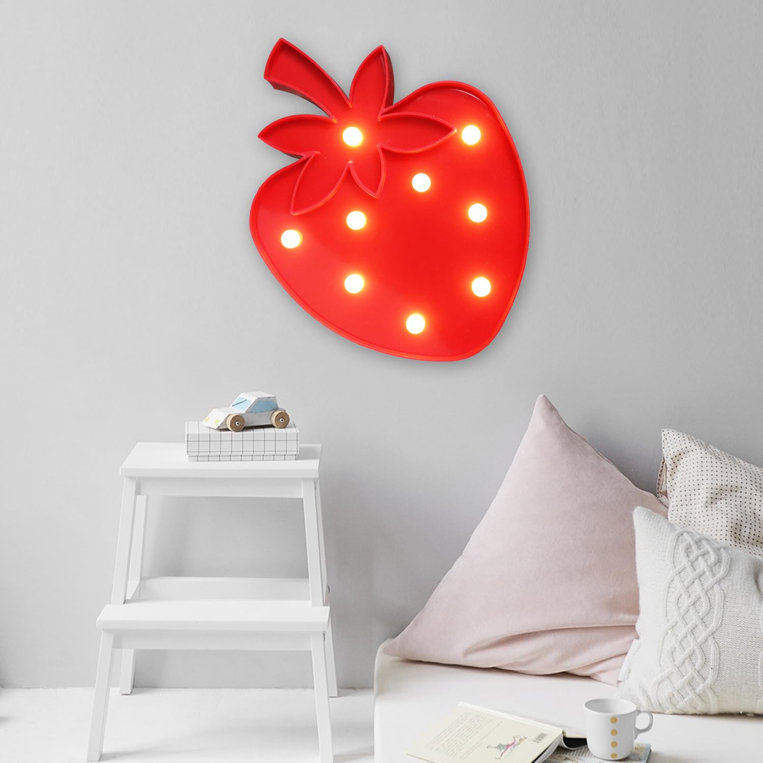Vicila Strawberry Night Lights LED Marquee Signs, Battery Operated Strawberry Shaped Lamp for Christmas Kids, Baby, Child, Girl Gift, Nursery Room, Wall Decor- Strawberry