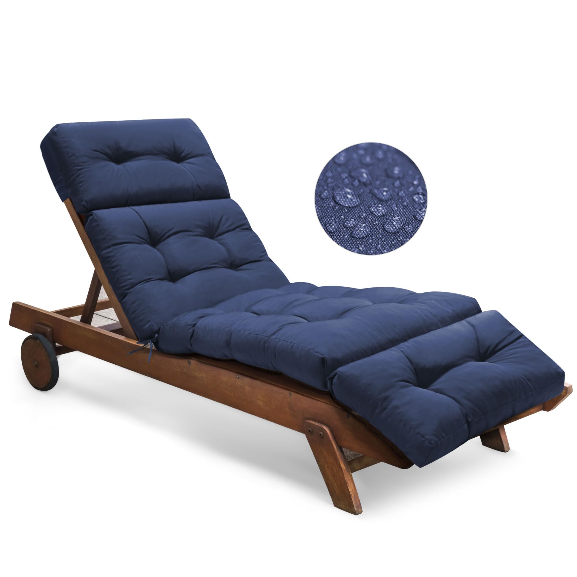 Photo 1 of Tycdiose Waterproof Outdoor Chaise Lounge Chair Cushion 74.4 x 22 x 4.7 Inches Memory Foam Lounge Chair Cushions Replacement for Outdoor Furniture with Ties, Thickened Pool Lounge Chair Cushions, Blue