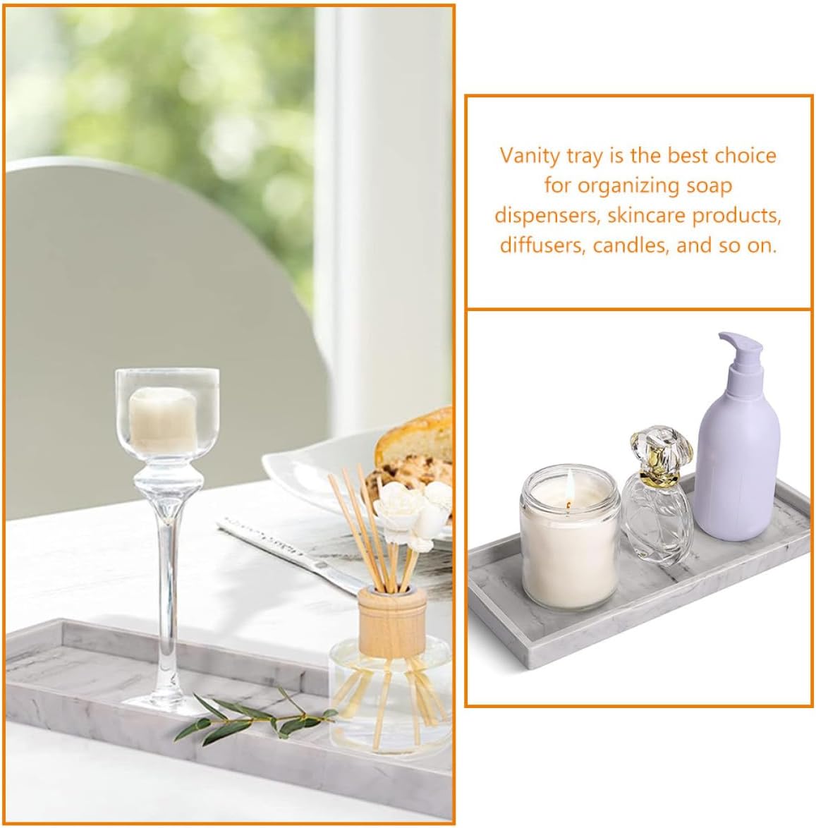 BESPORTBLE Silicone Vanity Tray Marble Bathroom Counter Organizer for Kitchen Sink Soap Holder Jewelry Storage Tray
