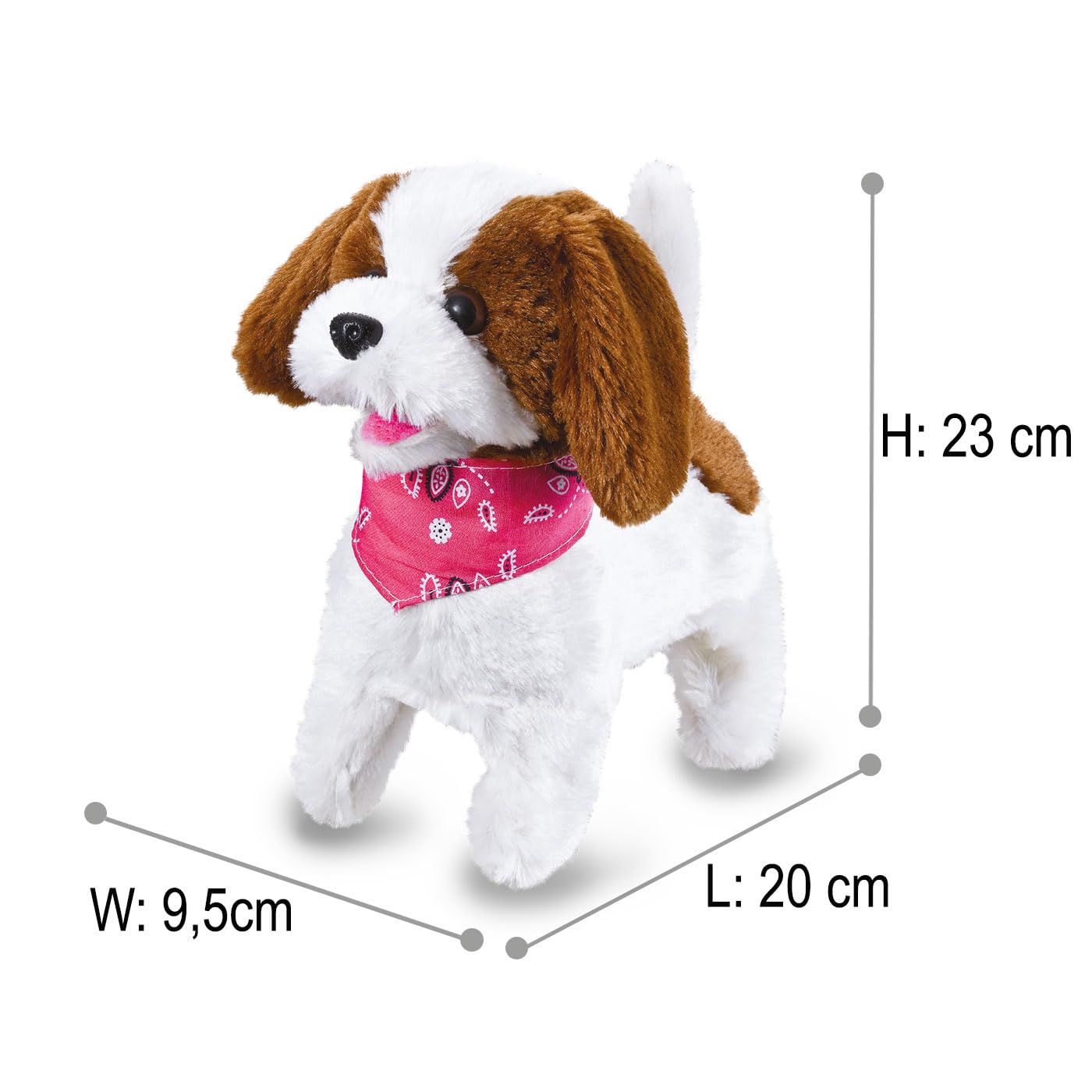 JAMARA -Lucky RC Plüschhund 27MHz- Weiches Fell, bewegt die Schnauze und Kopf, wedelt mit dem Schwanz, realistisches Hundebellen, Weiß-Braun