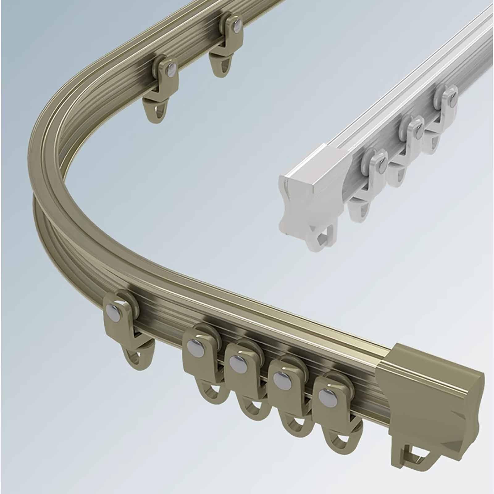 Aluminiowy system szynowy w kolorze szampańskim, 3,7 m, łatwy montaż do przegród okiennych i pokojowych, elastyczny montaż na suficie/ścianie, idealny do zasłon i zasłon