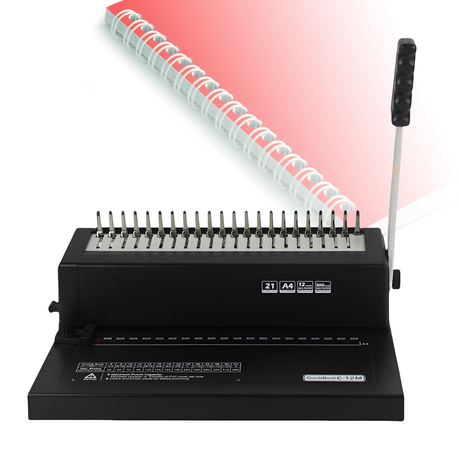 Rilegatrici manuali, Rilegatrice a Spirale, Perforatrice e rilegatrice a Pettine per Documenti da Ufficio, Perfora 12 Fogli/Rilega 500 Fogli, per Rilegatura di Carta A4, B5, A5