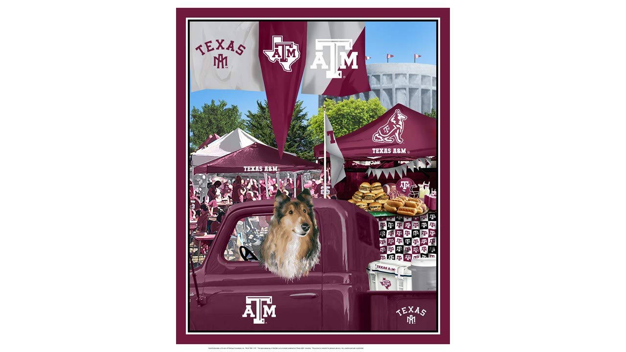 Texas A&M TAM Cotton Fabric Panel with Tailgate Design-Sold by The Panel
