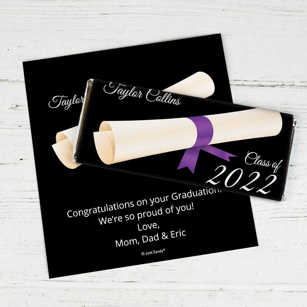 Personalized Graduation Chocolate Bar Wrappers - Diploma (25 Wrappers) - Purple