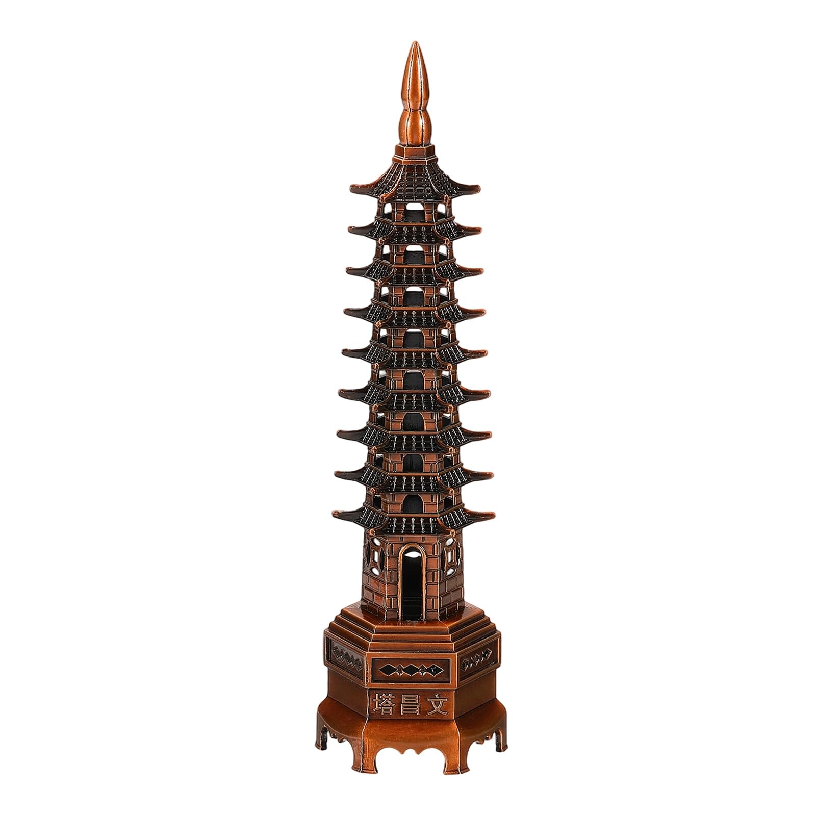 sourcing map Metal Chinese Pagoda Statue, 9 Levels 7.1" Miniature Tower Ornament 3D Feng Shui Sculpture Model for Home Office Desktop Ornaments Collectible Decoration Figurines, Red Bronze