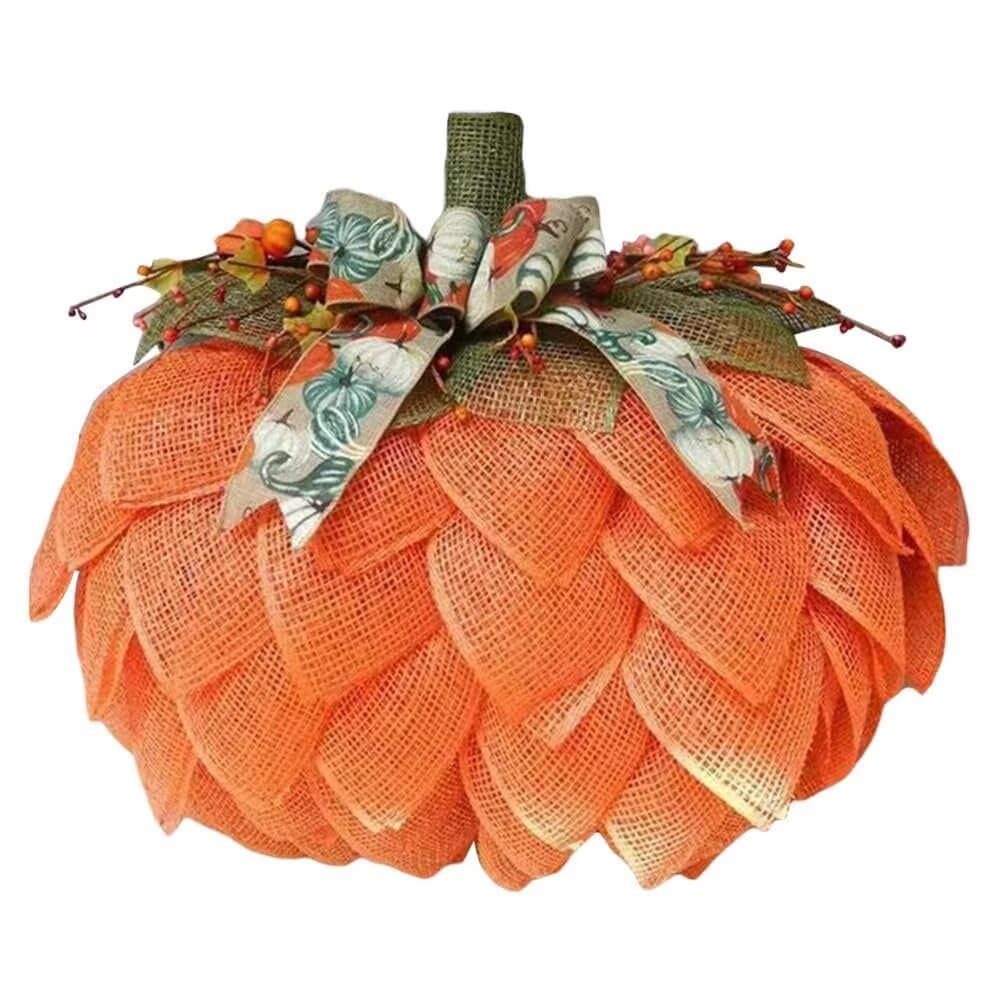 Seniuris Orange Farmhouse Pumpkin Wreath Hanger For Front Door, Fall 3D Burlap Mesh Pumpkin Wreath Decorations For Home Porch And Wall.