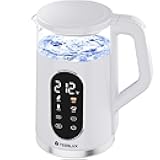 Electric Kettle, 1500W Fast Boiling Glass Water Kettle with Temperature Control, 1.7L Cordless Stainless Steel Base, Keep Warm & Auto Shut-Off, BPA-Free, White