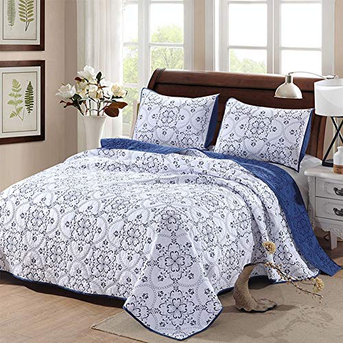 HWHHDQL Colchas Acolchadas/cubrecamas, edredón Fino de algodón Bordado, Manta Reversible con 2 Fundas de Almohada(270 * 233cm)