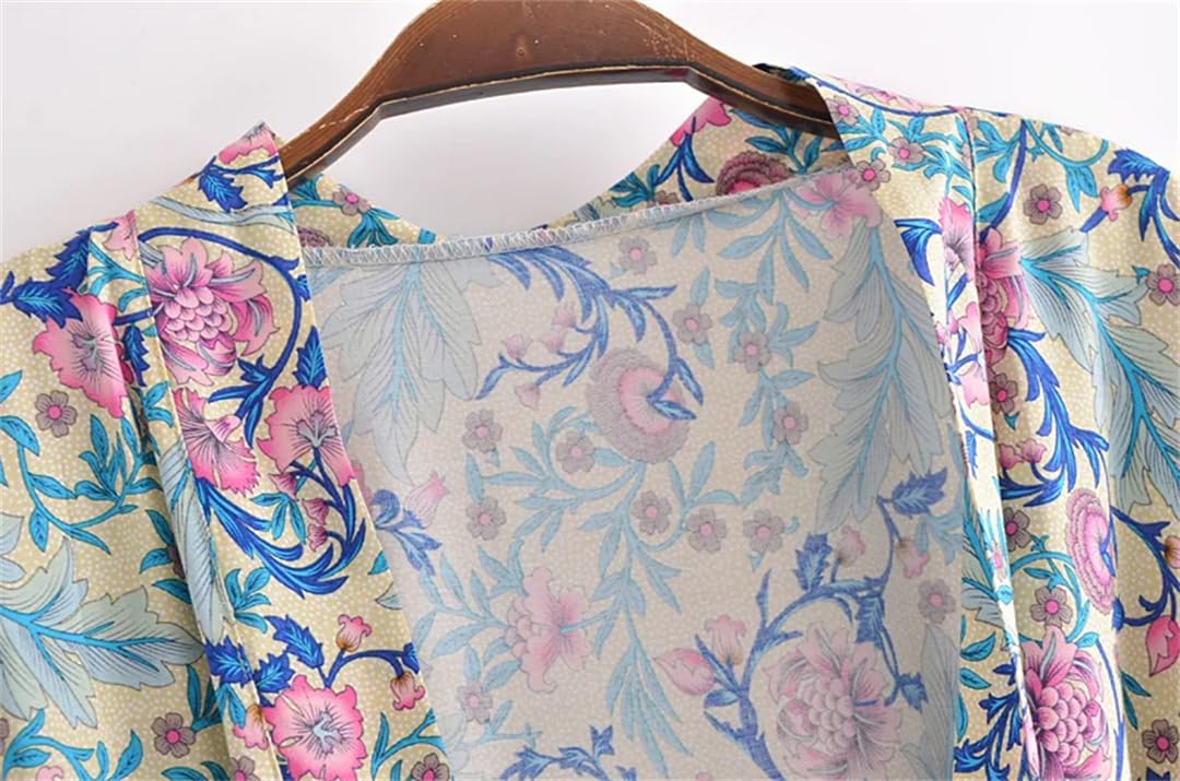 Disimlarl Kimono da spiaggia con stampa a pipistrello, da donna, con scollo a V, in cotone, corto, copricostume