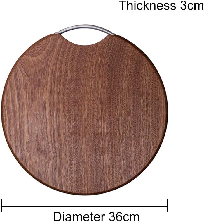 Chopping Board, Ebony Reversible Cutting Board Kitchen Round Whole Wood Chopping Block With Stainless Steel Handle For Vegetables And Fruits Little Surprise,39X3Cm