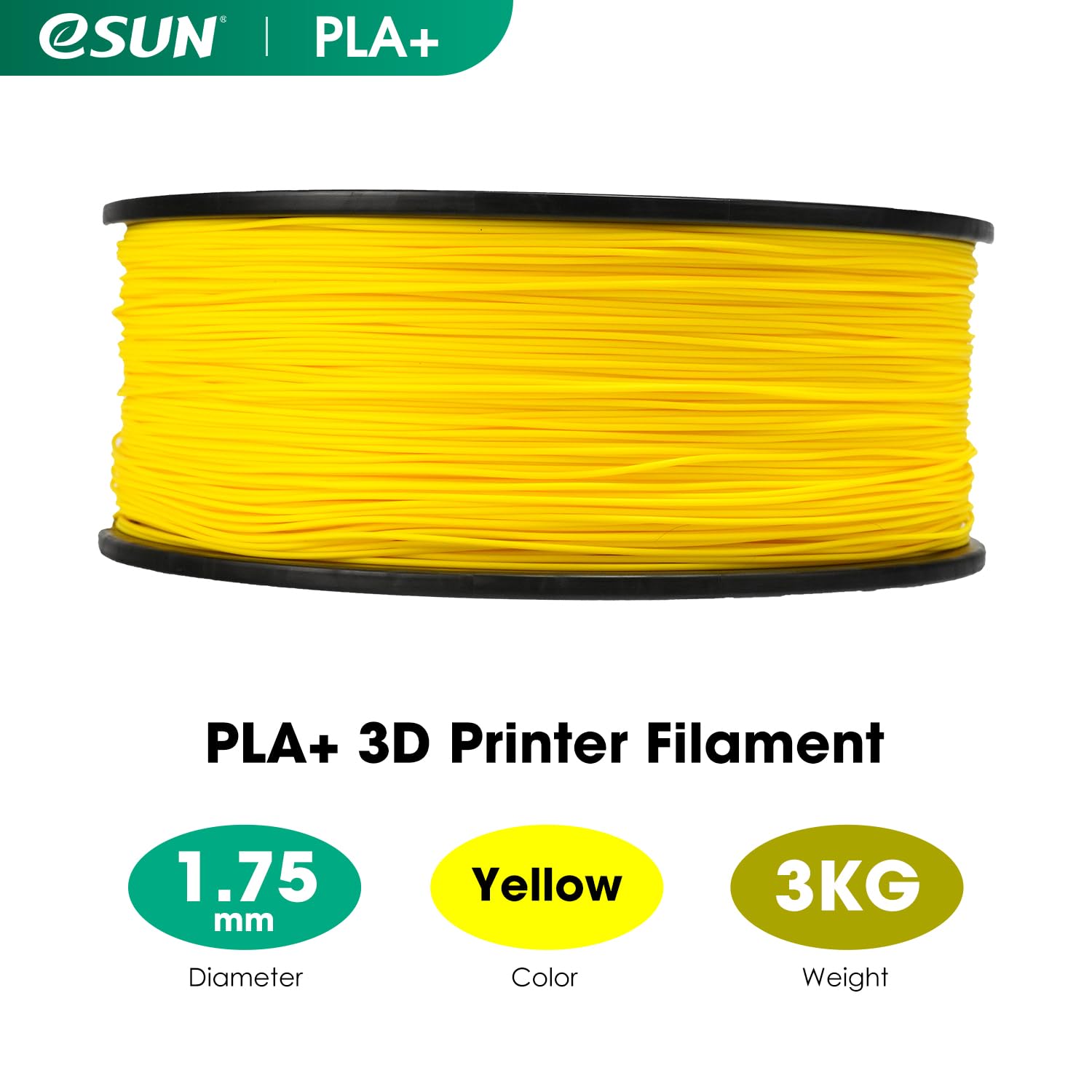 eSUN Filamento PLA+ 1.75mm, Filamento per Stampante 3D PLA Plus, Precisione Dimensionale +/- 0.03mm, Bobina da 3kg (6.6 libbre) Filamento per Stampa 3D per Stampanti 3D, Giallo