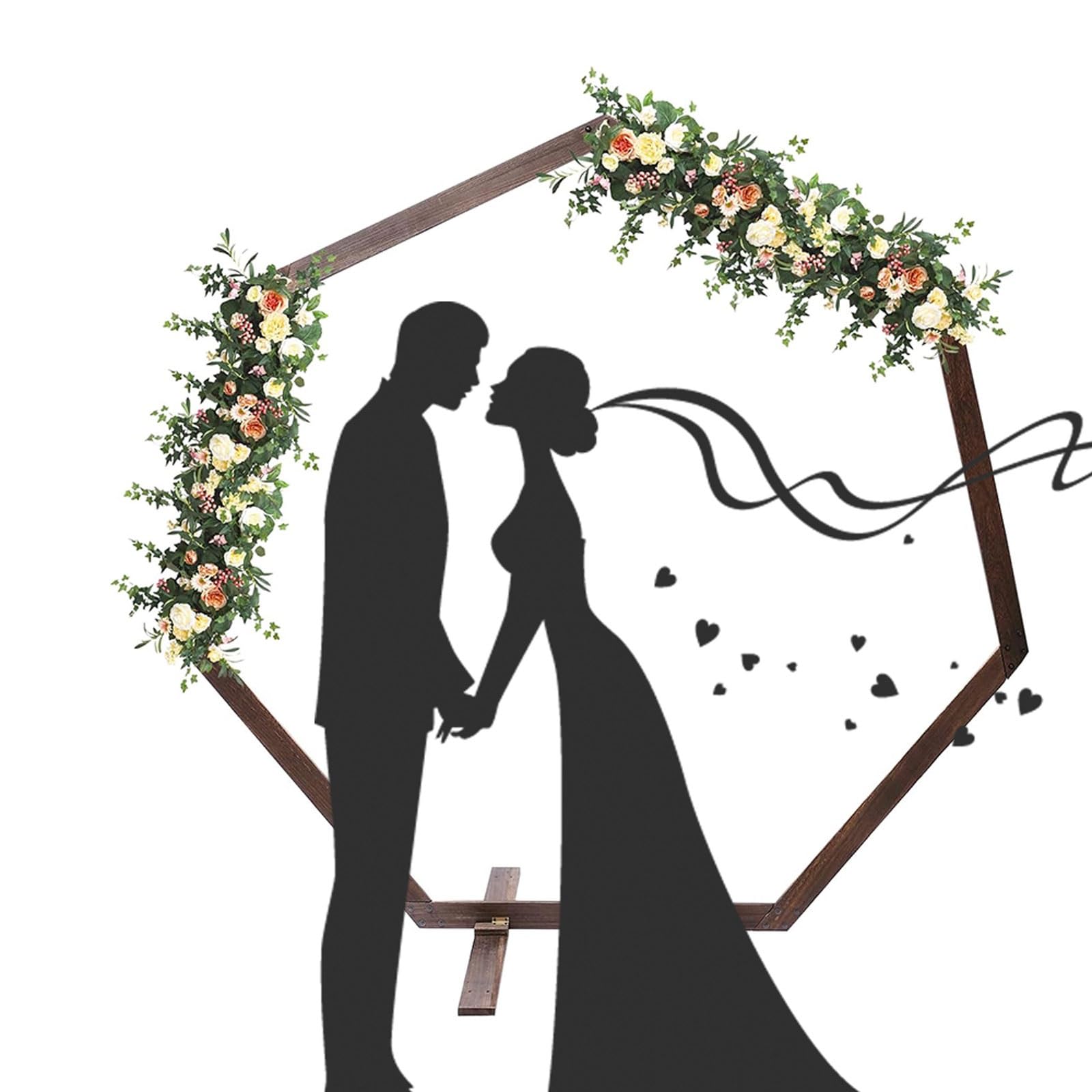 Hochzeitsbogen aus Holz, siebeneckiger Holzbogen für Hochzeiten, Zeremonien im Freien, Hochzeitshintergrund, Holzbogen, Hochzeitslaube, Hintergrundständer für Zeremonien, rustikale
