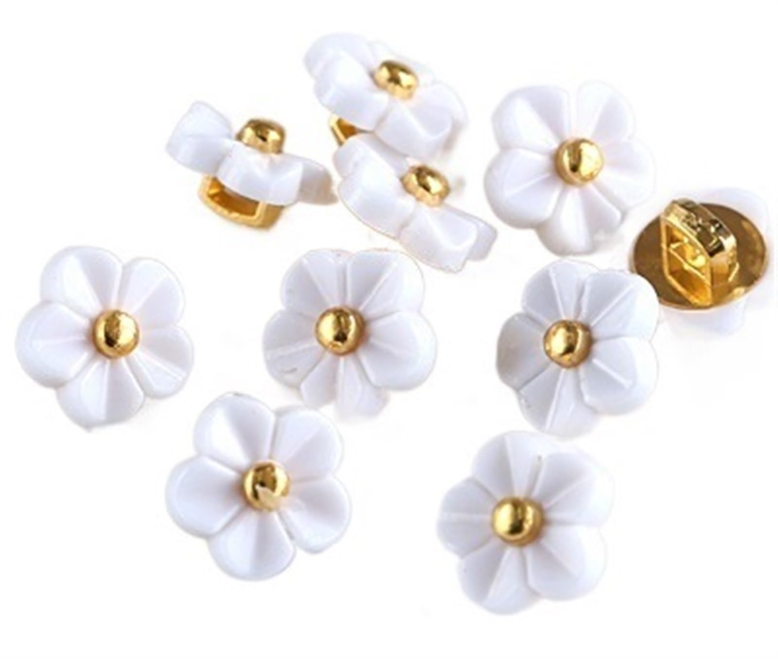 Knöpfe, 20 Stück 11 mm Blumen-Hemdknöpfe, Strass, Kunstharz, mehrfarbig, for Nähen, Basteln(White Color)