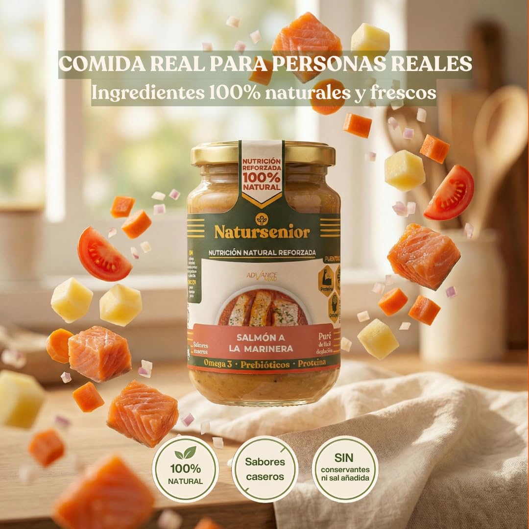 Natursenior - Comida Triturada para Personas Mayores - Pack Puré de Salmón a la Marinera - 100% Natural, Omega 3, Fibra, Proteína - 6 uds x 340g