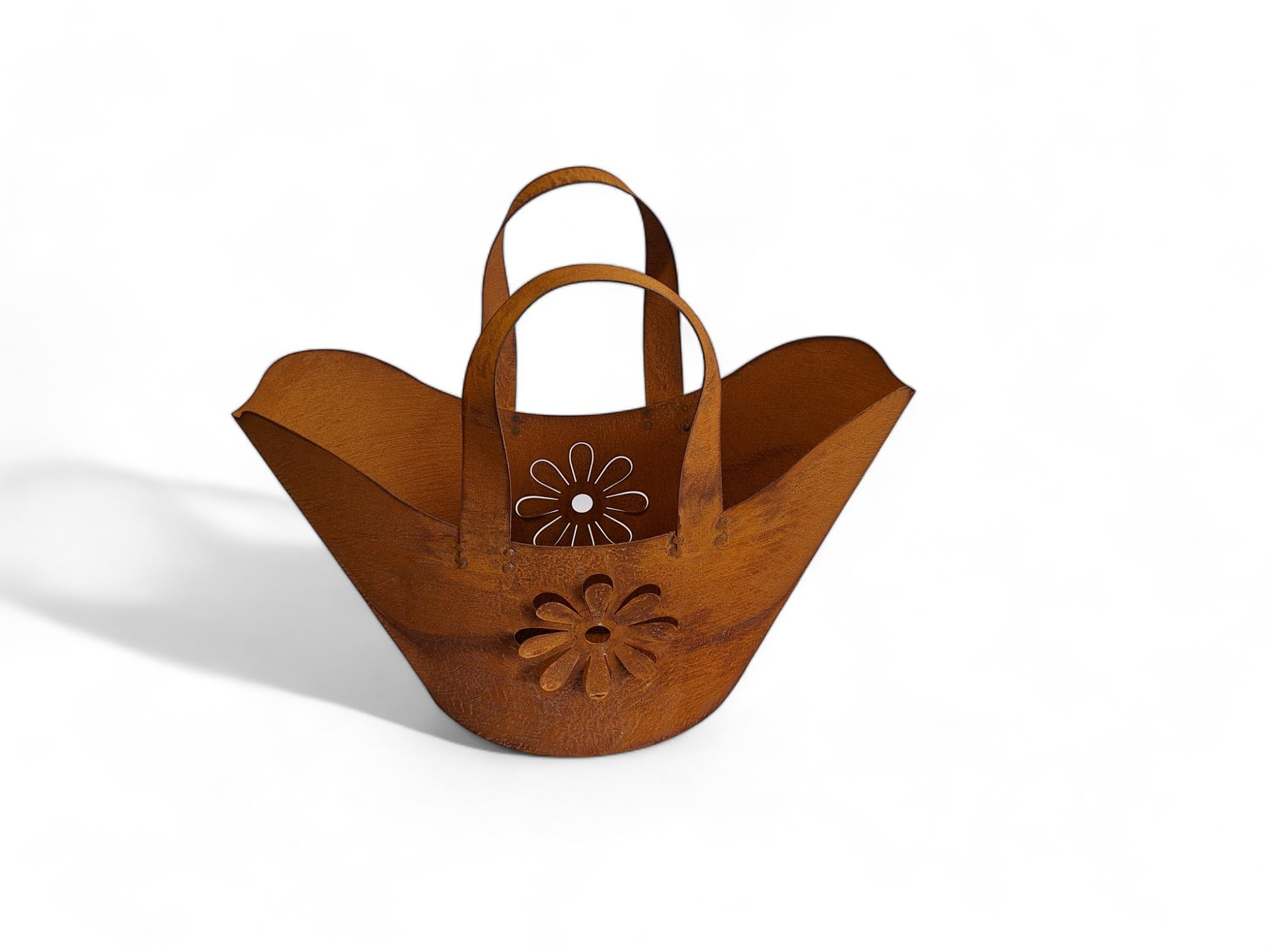 Bornhöft Tasche mit Blüte zum Bepflanzen Windlicht Beetdeko Metall Rost Gartendeko Edelrost rostige Deko für den Garten Pflanztasche