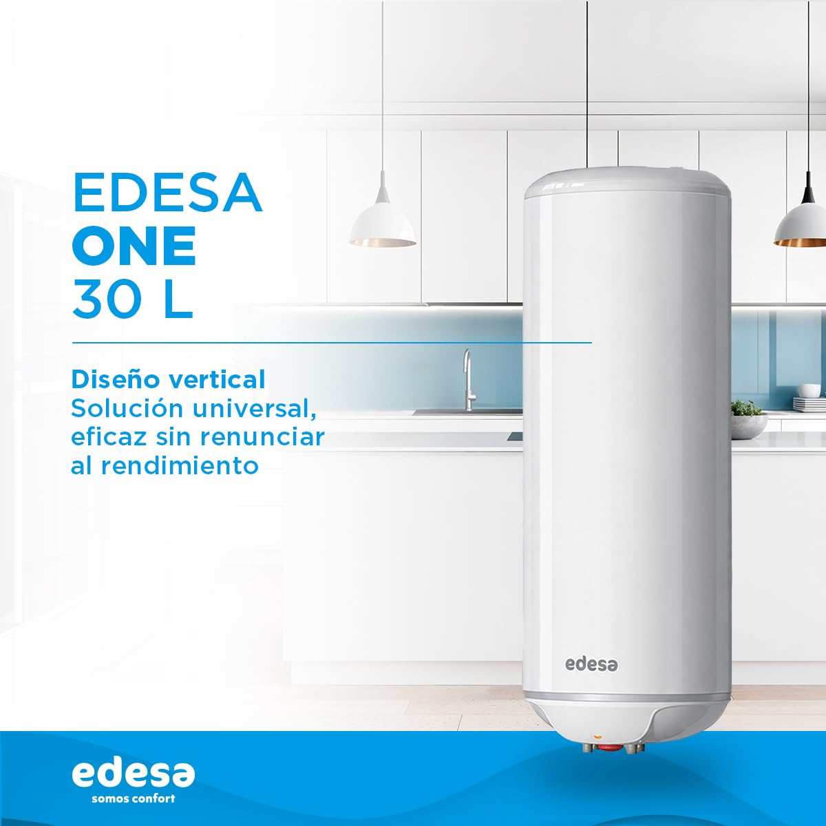 Edesa, One - Calentador de Agua Electrico Vertical, Termo Eléctrico 30 Litros, Regulación Externa y Cuba Vitrificada, 43,3x44,8x45,1 cm - Fabricado para Instalación en España (Clase energética C)