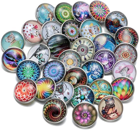 zalati Snap Charms 10pcs 18mm Glass Buttons for DIY Interchangeable Jewelry Necklace Bracelet Making Replacing - Random Style