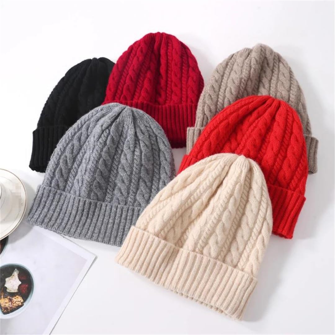 Gorro De Invierno 100% De Lana Pura Para Mujer, Gorros De Cachemira Suaves Y Cálidos, Gorros Holgados Para Mujer