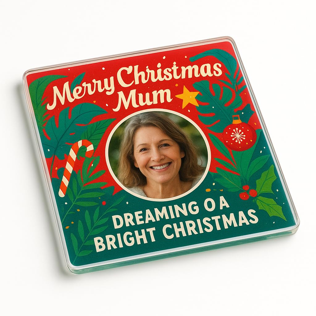 The Plum Penguin Mum Acrylic Personalised Photo Coaster Gift - Tropical Cheer Dream Christmas Keepsake With Vibrant Design