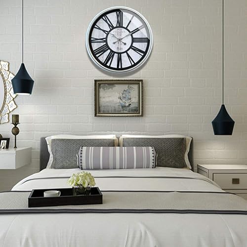 Miniatura 8 de Reloj de pared de granja de 20 pulgadas, grande, decorativo, funciona con pilas, sin tictac, silencioso, rústico, con números romanos, para paredes,