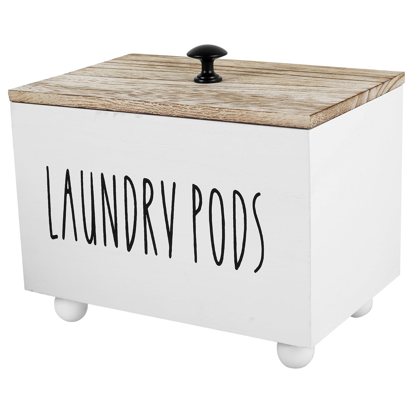 Wood Dryer Sheet Holder, Laundry Pod Holder, Scent Booster Container with Lid, Rustic Wood Dryer Sheet Container, Laundry Beads Dispenser for Kitchen Bathroom (White)