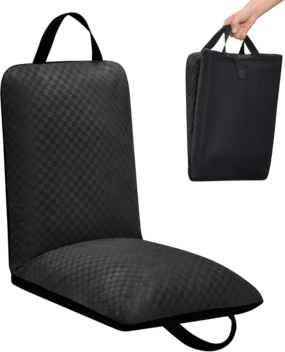 Love&go Portable Stadium Seat with Back Support for Bleachers, Soft Thick Padded Lightweight Seat for Outdoor Sports Concerts Camping Regular - 11.81"W x 15.75"D x 15.75"H Black