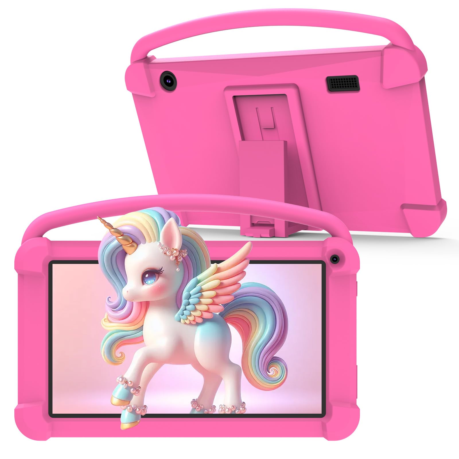 7 Inch Kids Tablet, Quad Core Android Toddler Tablets, Children Tablet with 32GB Storage 4GB RAM WiFi BT Shockproof Case Dual Camera Educationl Games