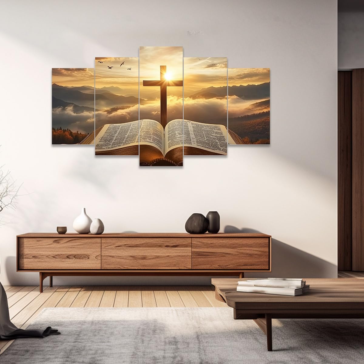 CCWACPP 5 Piece Christian Wall Art Bible Pictures Christ Spiritual Prints Cross Painting Canvas God Poster for Office Prayer Room Home Decor Framed (8"x14"x2 8"x18"x2 8"x22"x1)