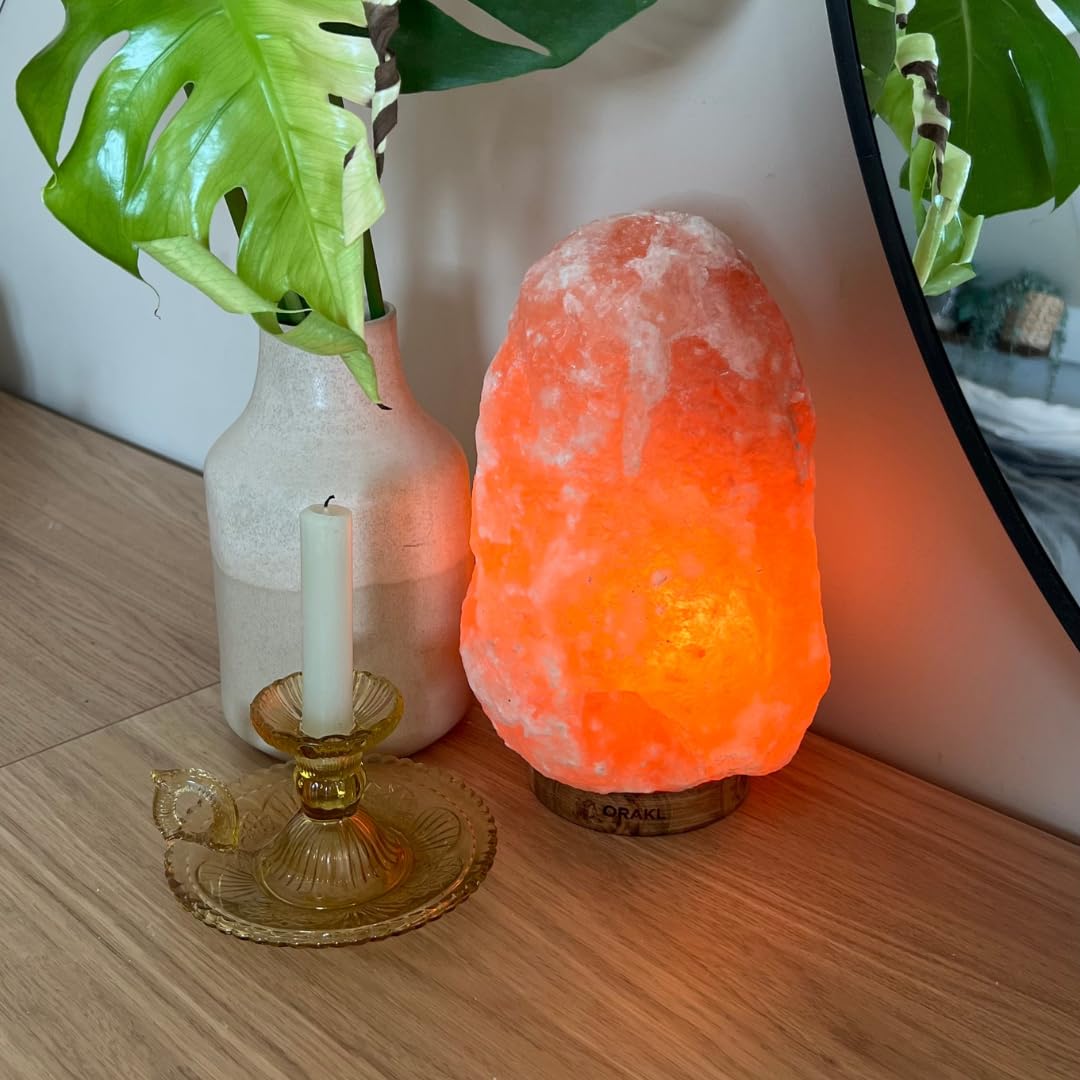Dimmbare Salzlampe Aura - 100% echtes Himalaya Salz aus Salt Range Pakistan - Salzkristall-Lampe - Salzstein - Tischlamp inkl. 1x 15W Glühbirnen und Geschenkbox (8-10 KG)