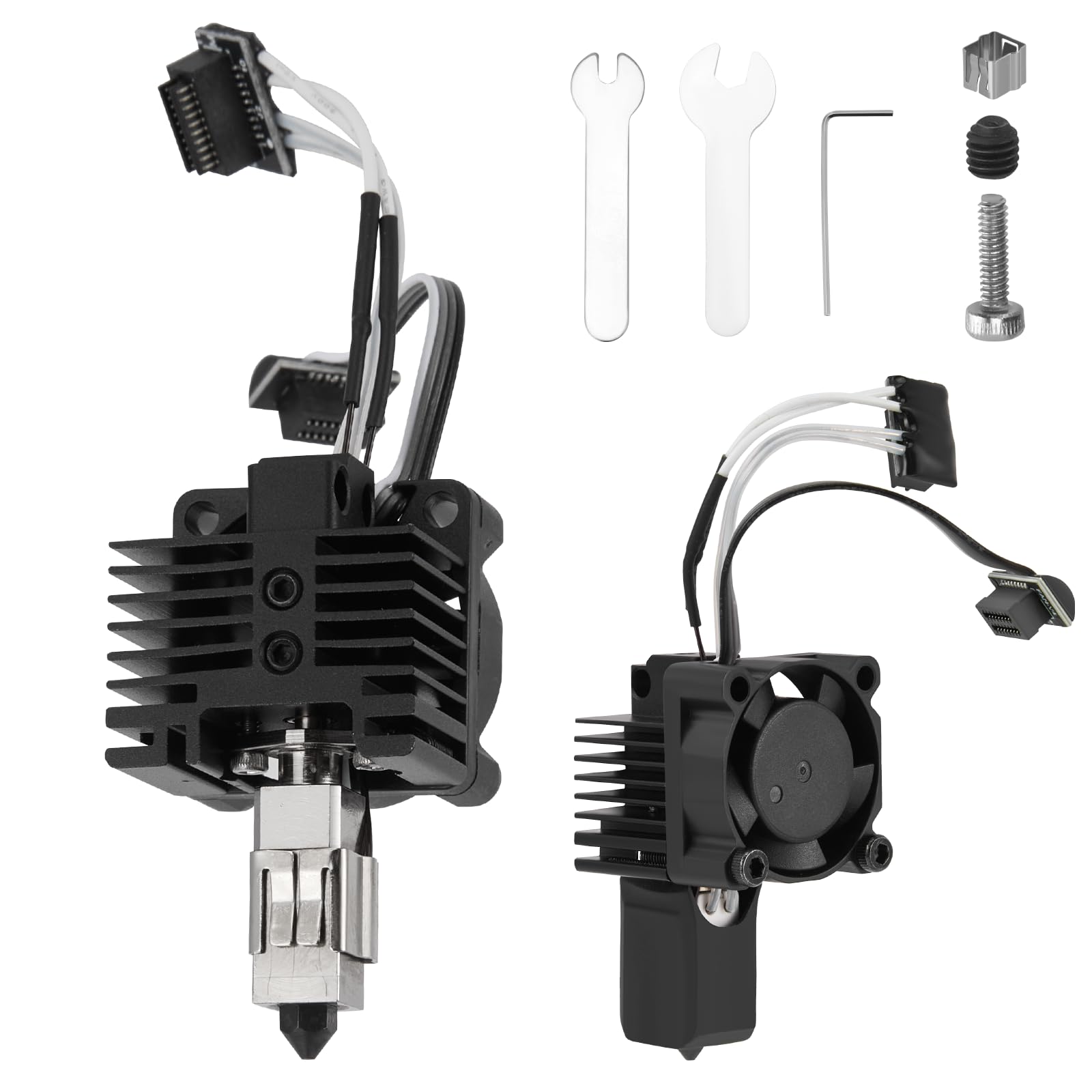 (Upgraded) Estremità calda in acciaio temperato (con ventola) per stampante 3D P1P/P1S con blocco riscaldante in rame placcato Titanium Heat Break, ugelli 0,2/0,4/0,6 mm, attacco in silicone Hotend