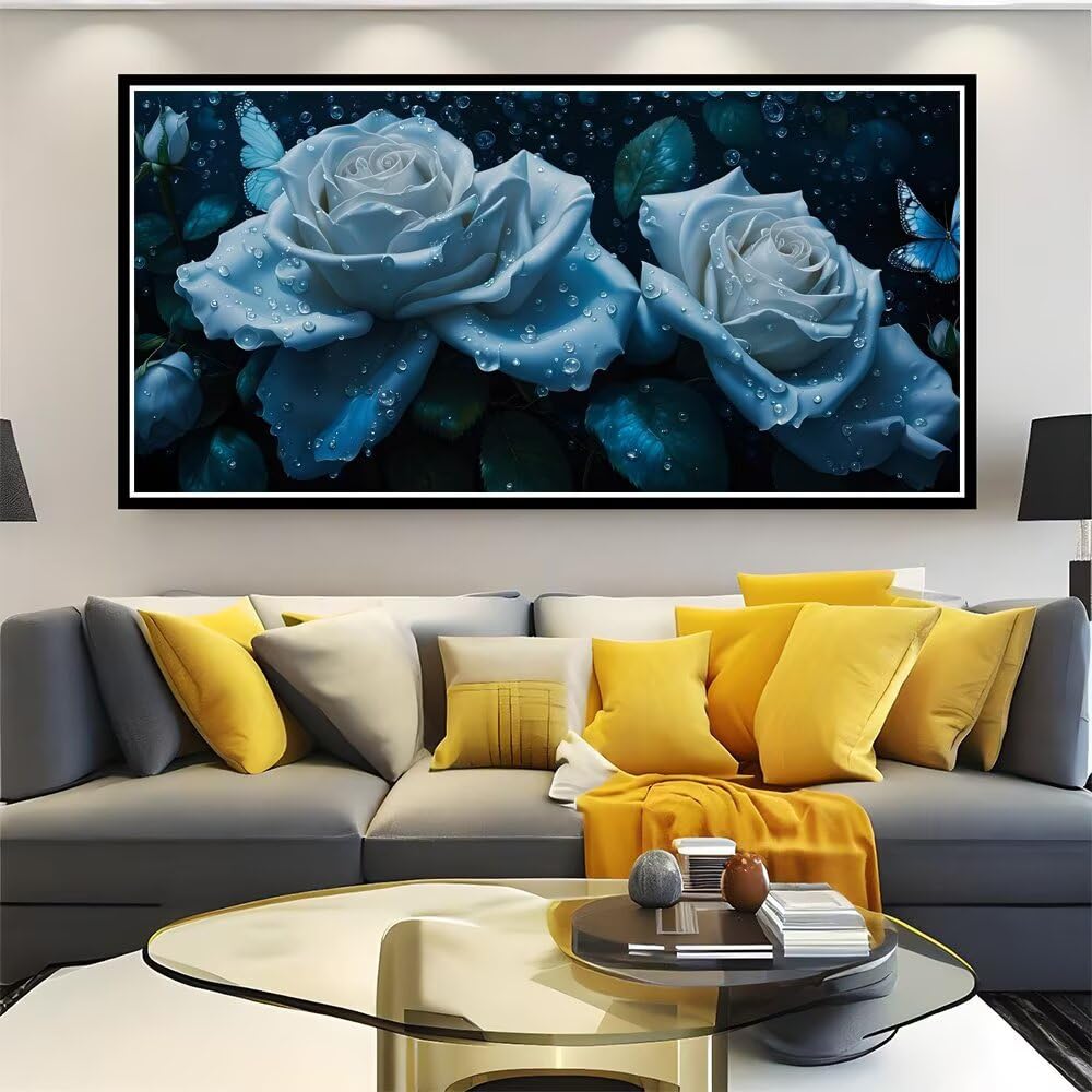 Dipingere con i Numeri, Dipingi con i Numeri per Adulti fiore Rosa kit Pittura Fai-da-Te, con 3 Pennelli e Vernice Acrilica, Hobby Creativi Adulti, Decor Regalo 70x140cm (Senza Cornice) z0z-730