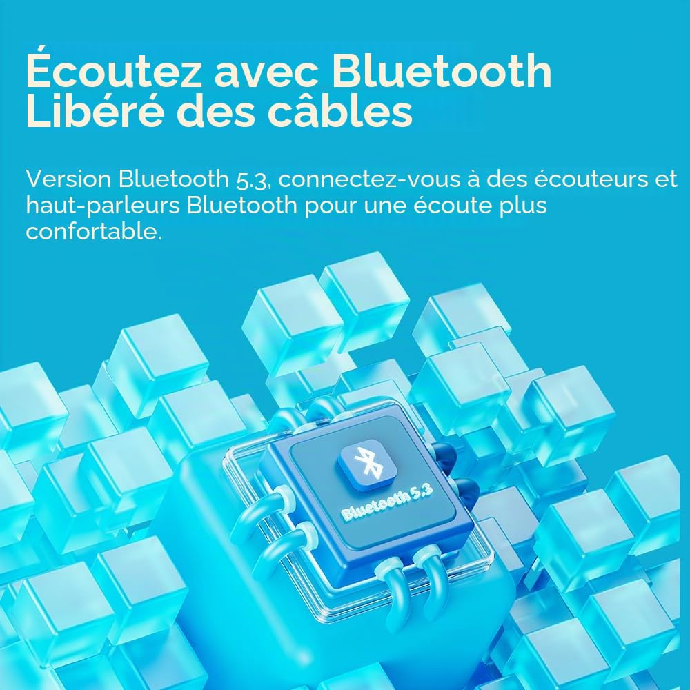 SnowSky/FiiO Echo Mini HiFi Lecteur MP3 Bluetooth, 15 heures de lecture, contrôle de volume indépendant avec sorties casque 3,5 mm/4,4 mm (Bleu Ciel)