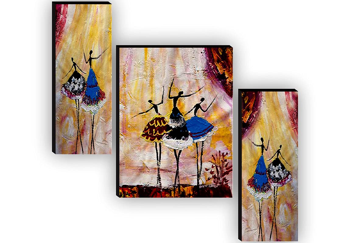SAF paintings Set of 3 Dancing African Ladies Modern Art UV Textured Paintings for living room with frame 12 Inch X 18 Inch SAF-JMS6517