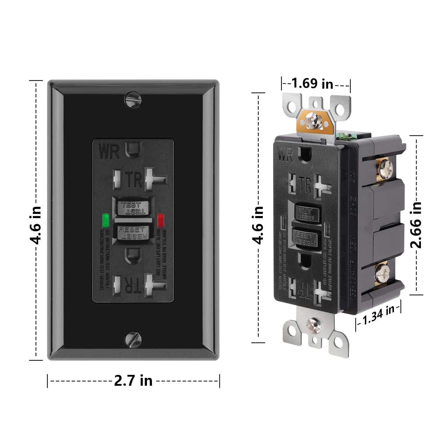 5 Pack - POWAWINI GFCI Outlet 20 Amp, UL Listed, Self-Test GFI Receptacles, TamperResistant, Weather Resistant, LED Indicator, with Decor Wall Plates and Screws, Indoor or Outdoor Use (Black)