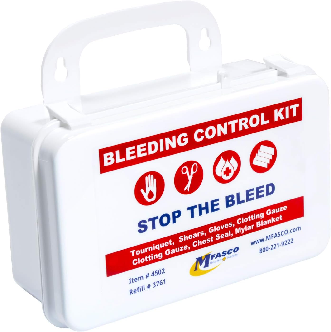 MFASCOGCAT5 Bleeding Control Kit | Stop The Bleed Essentials | Combat Tourniquet, Bleeding Control Dressings, Chest Seal | Wall-Mountable Plastic Case I Compact First Aid Box