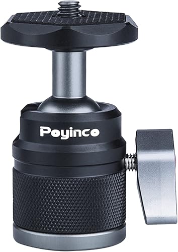 POYINCO Mini cabeza de bola con tornillo de 14 de pulgada adaptador de montaje de rosca de 38 pulgadas, cabezal de trípode de aluminio giratorio de
