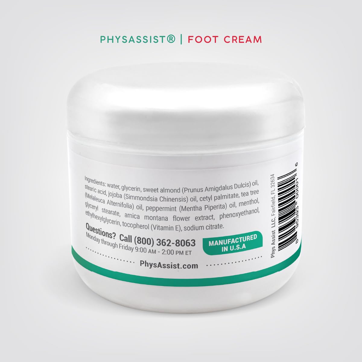 PhysAssist Tea Tree Foot Cream, Deep Hydrating 4 oz Jar