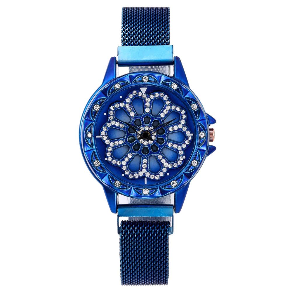 Gold Time Magnetic Locking Design 360° Rotating Unique Diamonds Studded Dial Design Analog Wrist Watch - for Women & Girls (Blue) (B09PQJQK33) Amazon Price History, Amazon Price Tracker