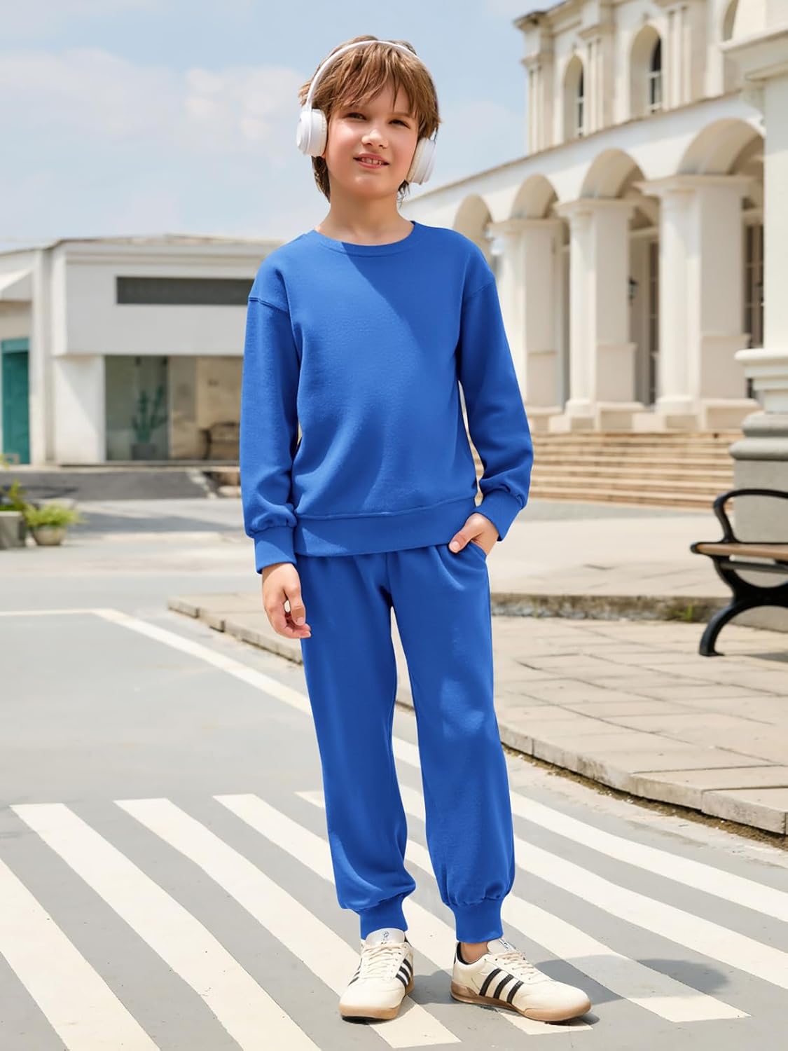 Haloumoning Boys 2 Piece Outfits Sweatsuit Kids Crewneck Sweatshirt and Elastic Waist Sweatpants Set 5-14 Years - Image 2