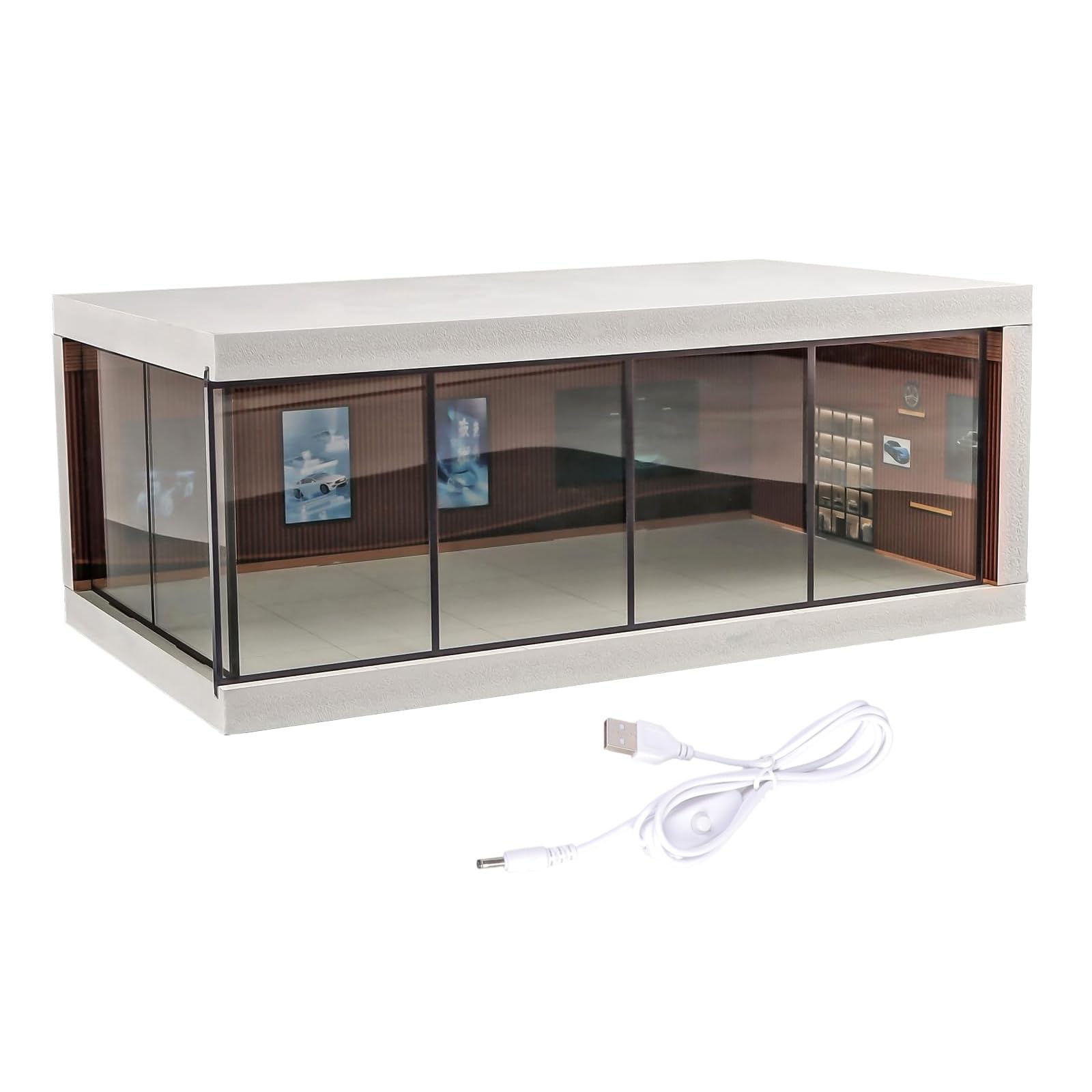 Yanwuwa Dark Brown 1/64 Scale Diecast Model Car Display Case With Led Light And Acrylic Cover Scene Parking Lots Dioramas Storage Garage Bo