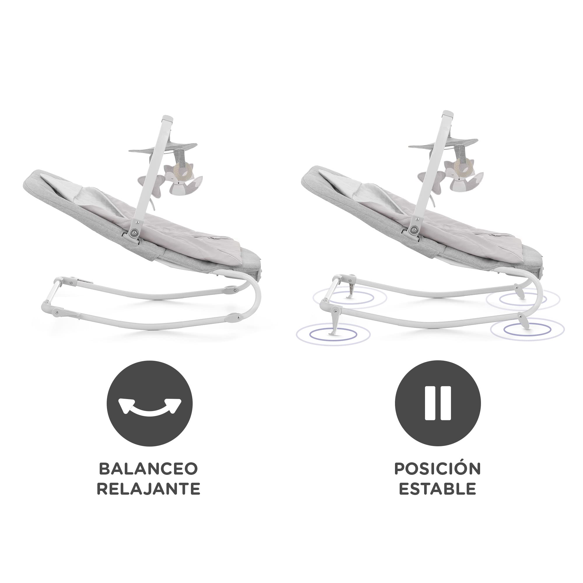 Kinderkraft FELIO2 Hamaca Bebé, Balancín, Silla mecedora con manta envolvente, mosquitera y arco con 3 juguetes, vibraciones, 8 músicas, extremadamente ligera, Gris