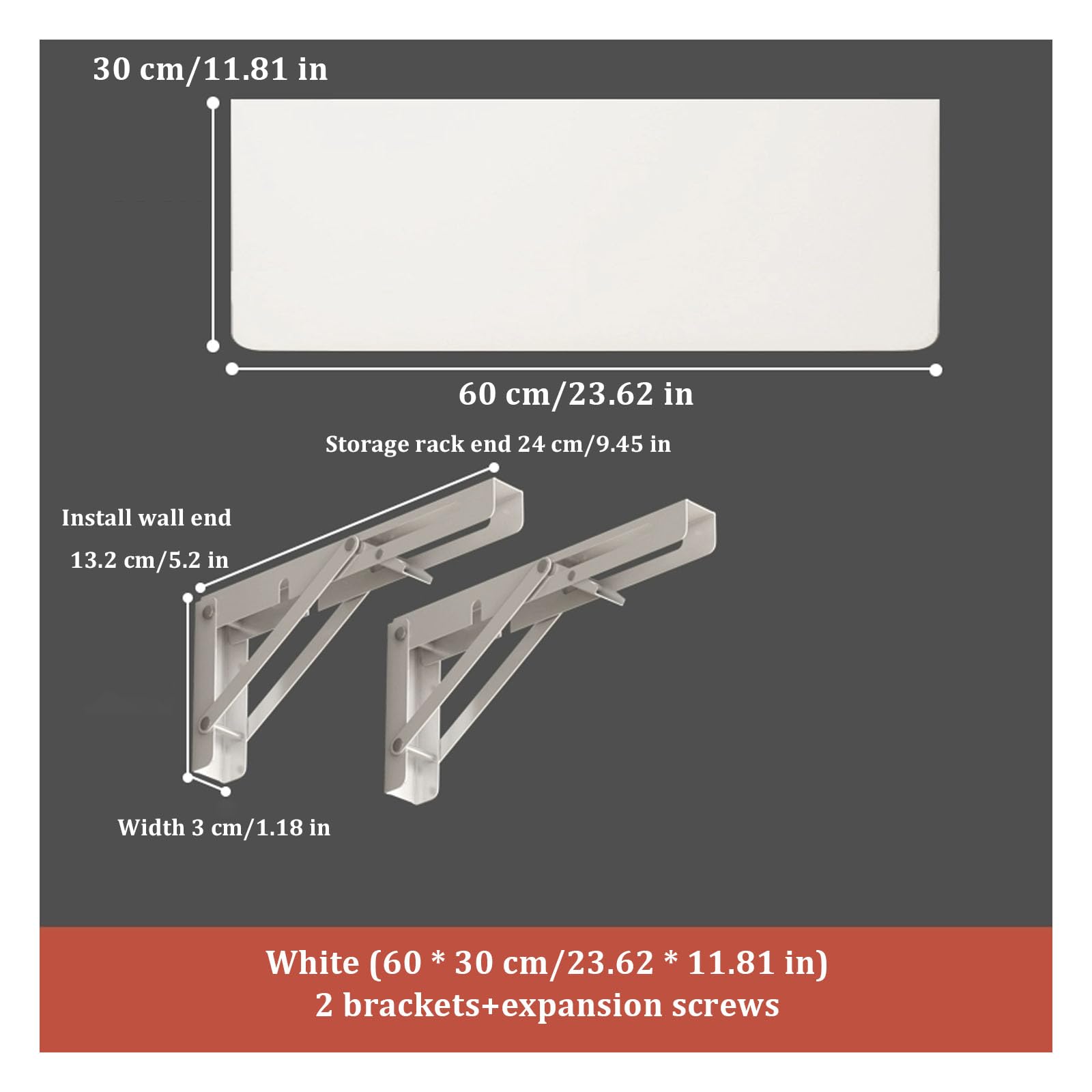 Tavolo pieghevole da parete con angoli arrotondati, design salvaspazio per cucina, balcone, uso esterno, ideale per piccoli (dimensioni: 60 x 30 cm / 23.62x11.81 in)