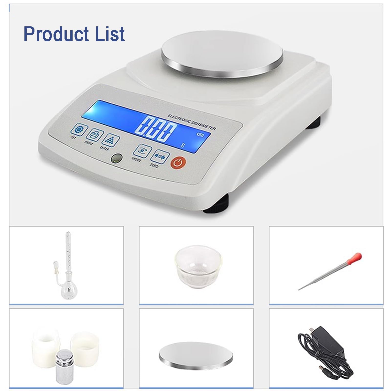 Densimètre solide 300 g/0,01 g hydromètre à particules avec plate-forme en acier inoxydable, écran LCD, sortie de données pour caoutchouc, plastique, ciment, céramique, pierre
