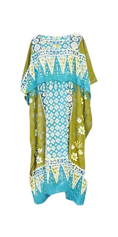 Cool Kaftans Women's Green Rimba Floral Kaftan Batik Dress Dresses Long Frill Fringe Blue New (Green)