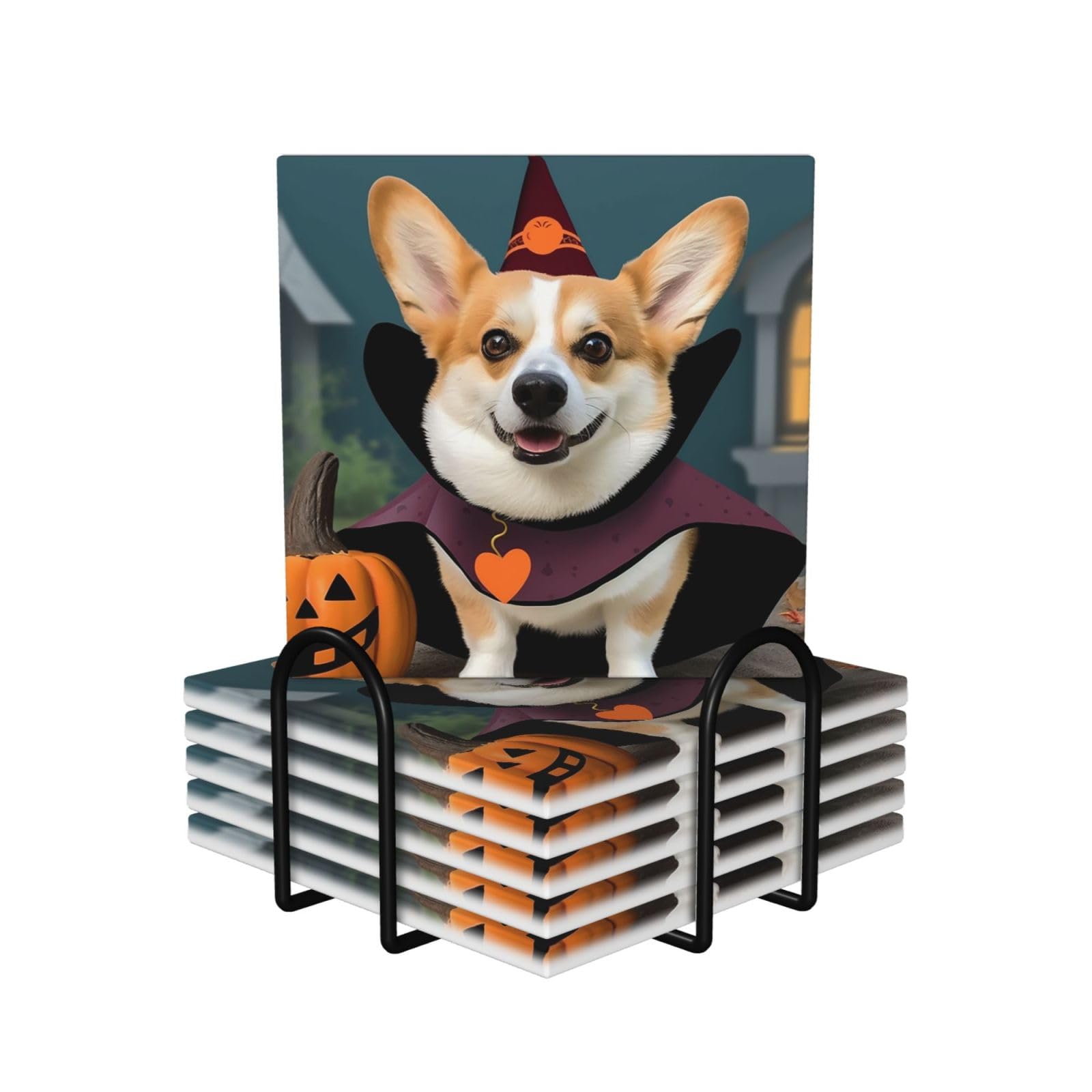 Dessous de verre céramique corgi Halloween absorbant avec support et dos liège