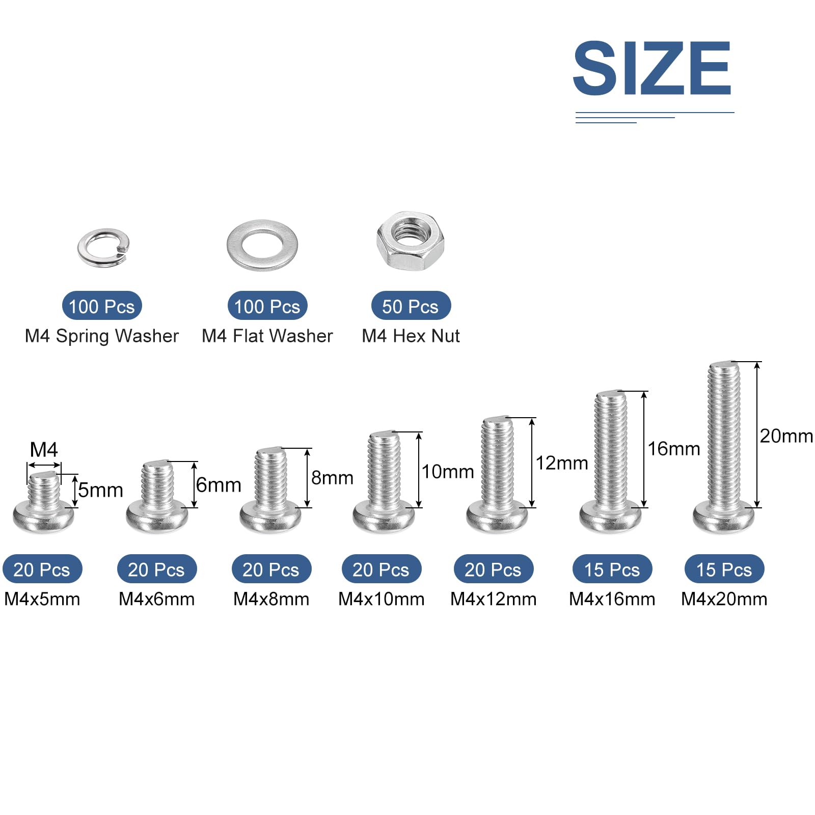 DTGN 380Pcs Machine Screws Assortment Kit, M4 Phillips Pan Head Nut and Bolt Assortment Kit - Image 2